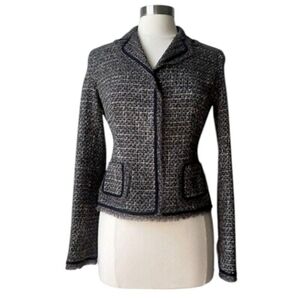 Bergdorf Goodman Grey Brown Silk Lined Wool Tweed High-end Blazer Size S